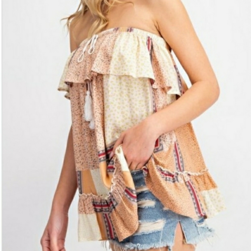 Boho Handkerchief Print Off-the-Shoulder Top - Picture 3 of 4